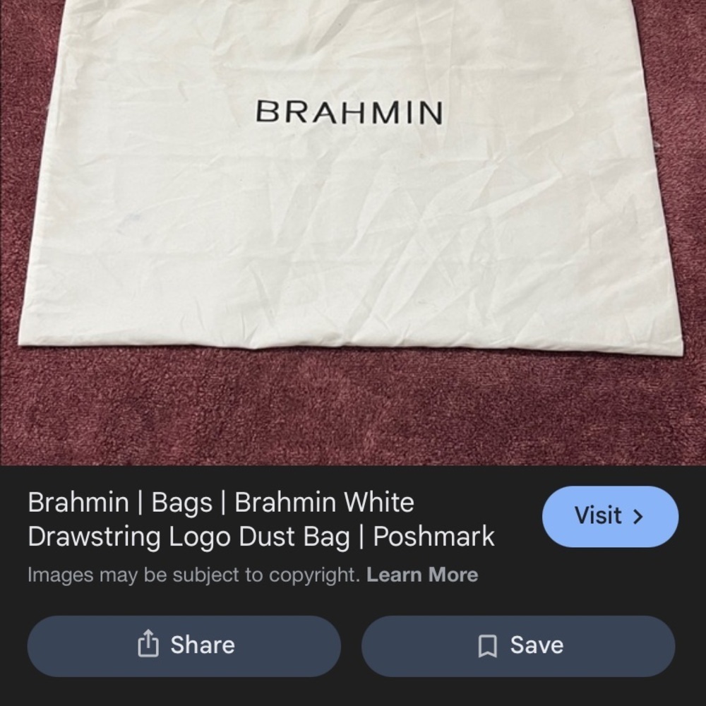 Brahmin Cream Drawstring Dust Bag with Black Logo